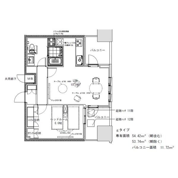 g 1LDKの間取り図
