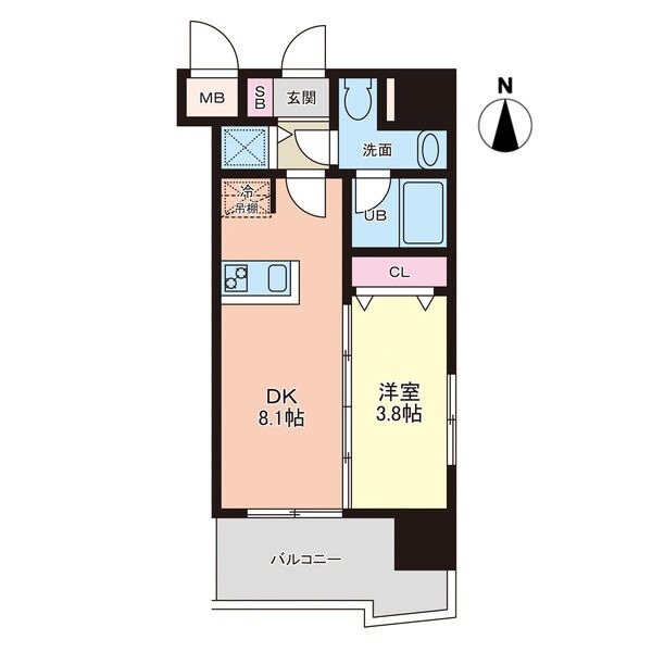D 1LDKの間取り図