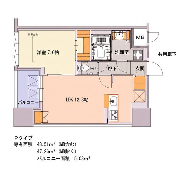 P 1LDKの間取り図