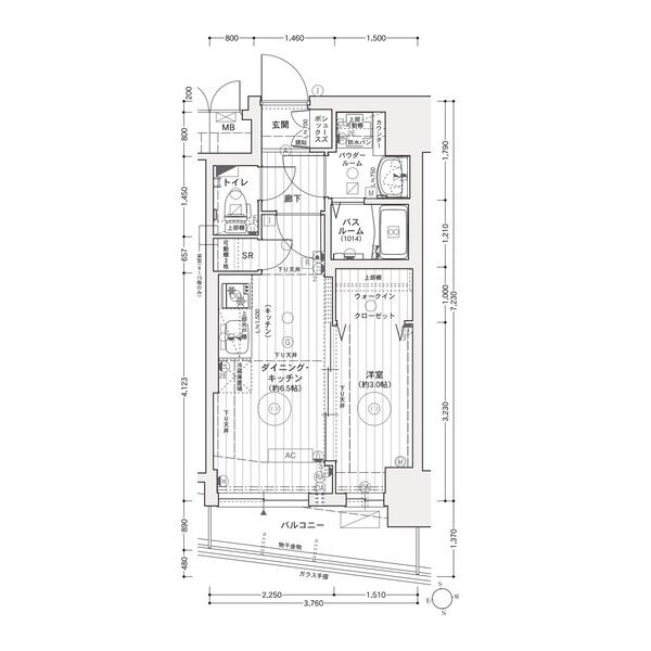 B 1DKの間取り図