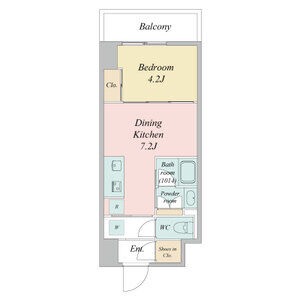 E 1DKの間取り図