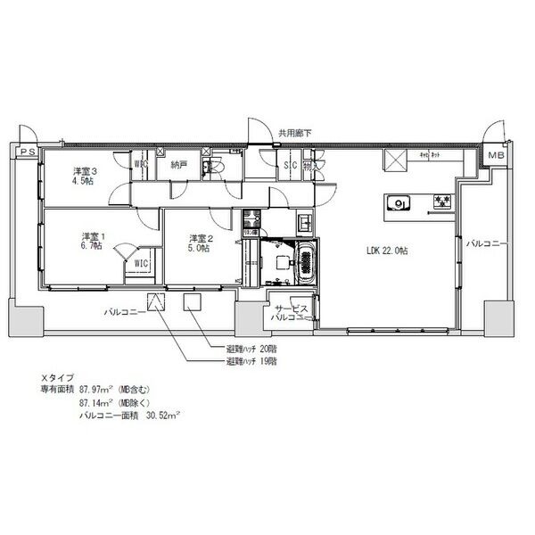 X 3LDKの間取り図
