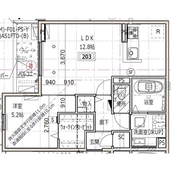 C 1LDKの間取り図