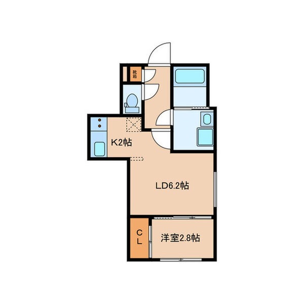 E 1LDKの間取り図