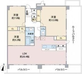 E 3LDKの間取り図