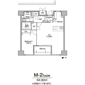 M-2 1LDKの間取り図