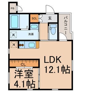102 1LDKの間取り図