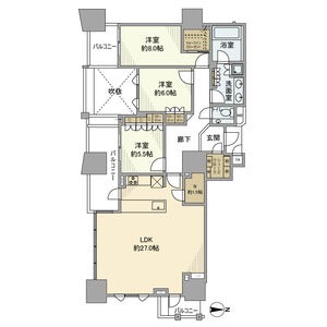 F 3LDKの間取り図