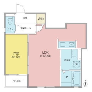 B 1LDKの間取り図