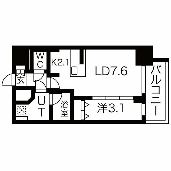 H 1LDKの間取り図