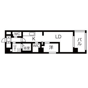 B 1LDKの間取り図