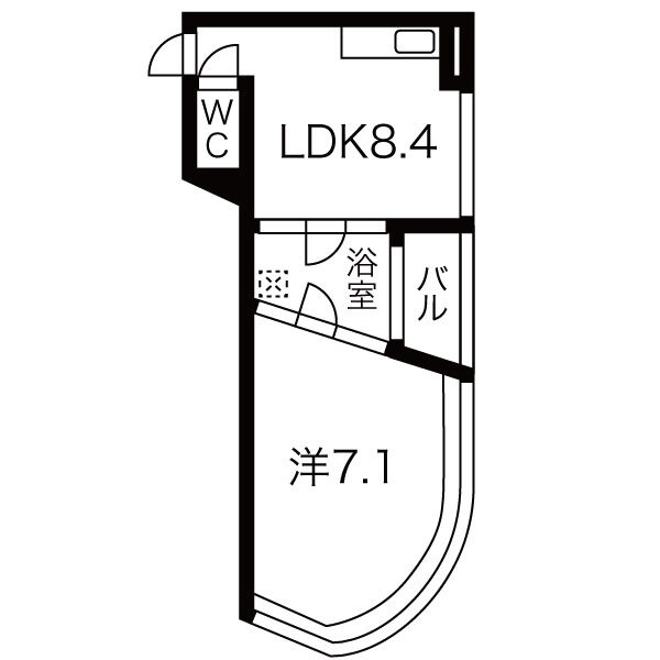 D 1LDKの間取り図