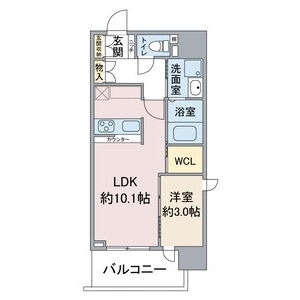 B 1LDKの間取り図