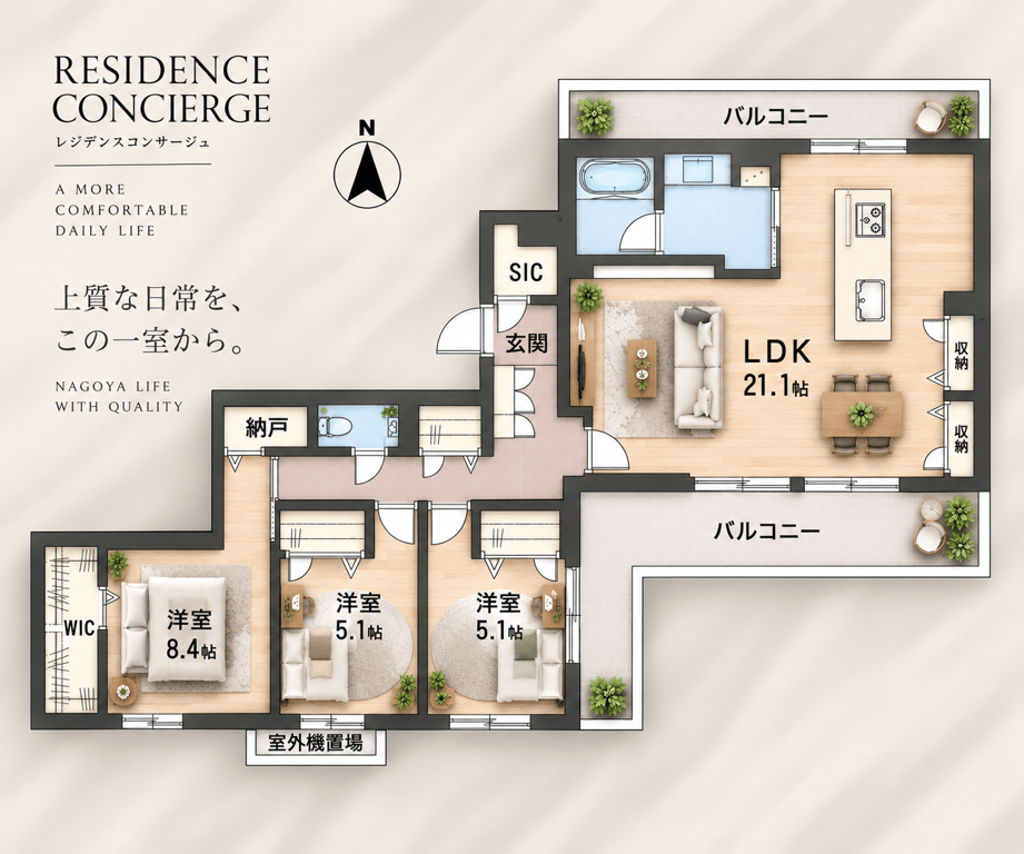 D 3LDKの間取り図