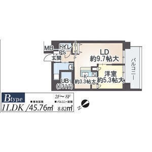 B 1LDKの間取り図
