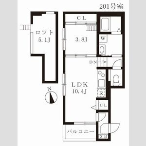 201 1LDKの間取り図
