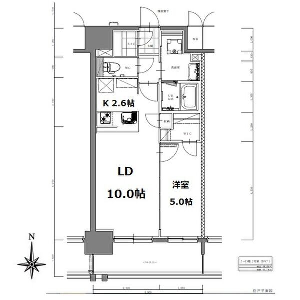 B 1LDKの間取り図