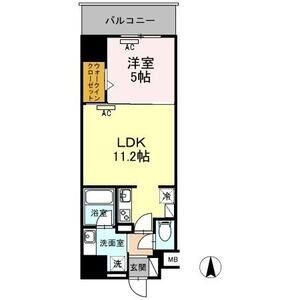 E 1LDKの間取り図
