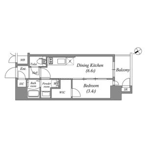 B 1DKの間取り図