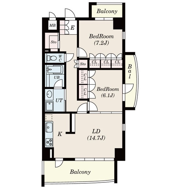 B 2LDKの間取り図