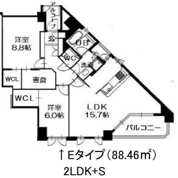 B 2LDK+Sの間取り図