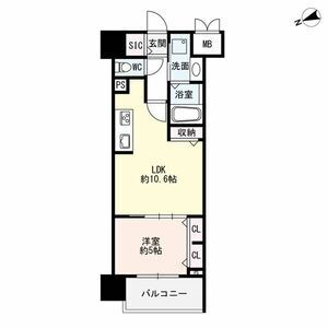C 1LDKの間取り図