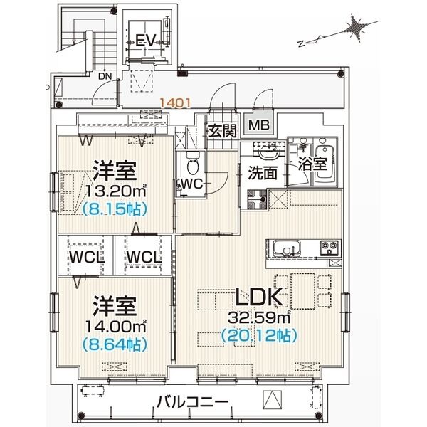 D 2LDKの間取り図