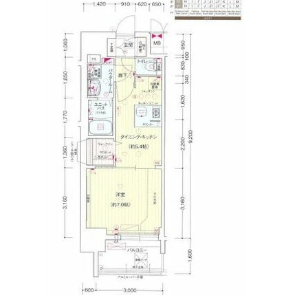 A 1DKの間取り図