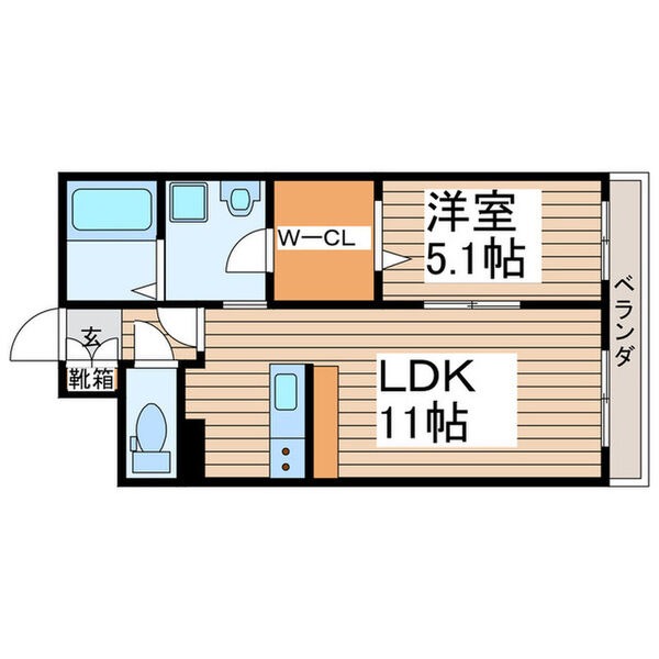 C 1LDKの間取り図