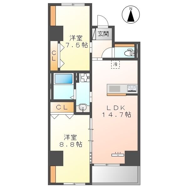B 2LDKの間取り図