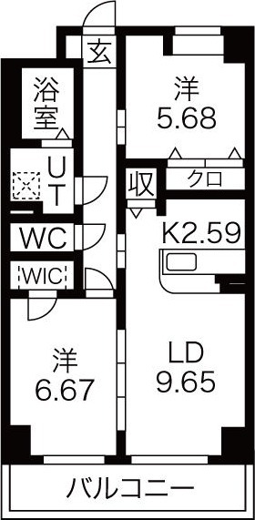 B2 2LDKの間取り図