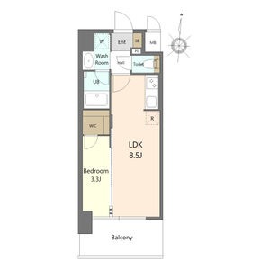 B 1LDKの間取り図