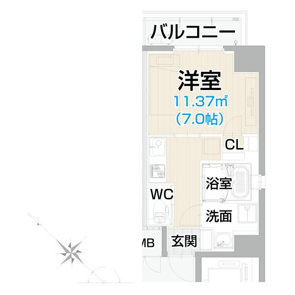 D 1Kの間取り図