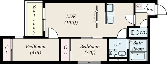 B 2LDKの間取り図