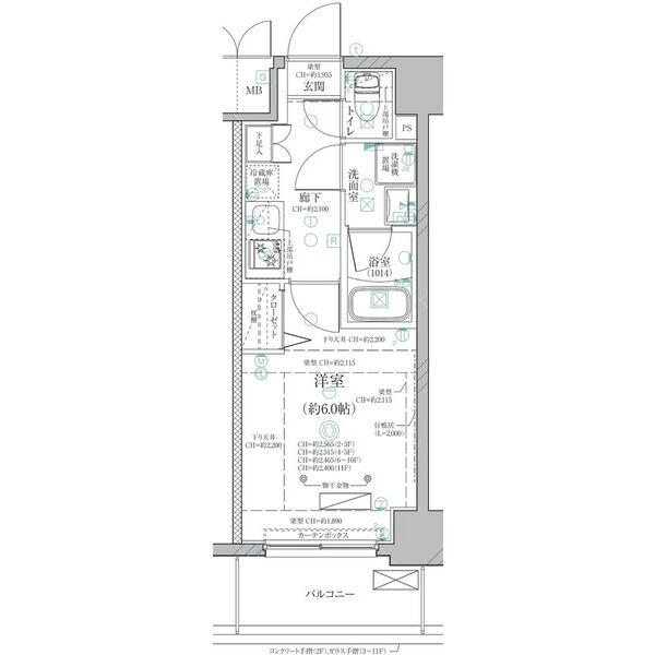 B2' 1Kの間取り図