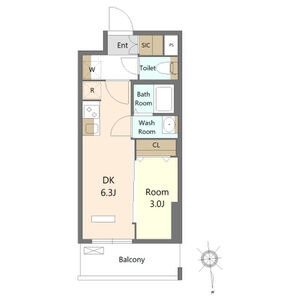 B 1DKの間取り図
