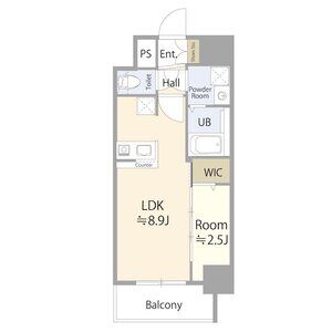 C 1LDKの間取り図