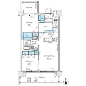 H 2LDKの間取り図