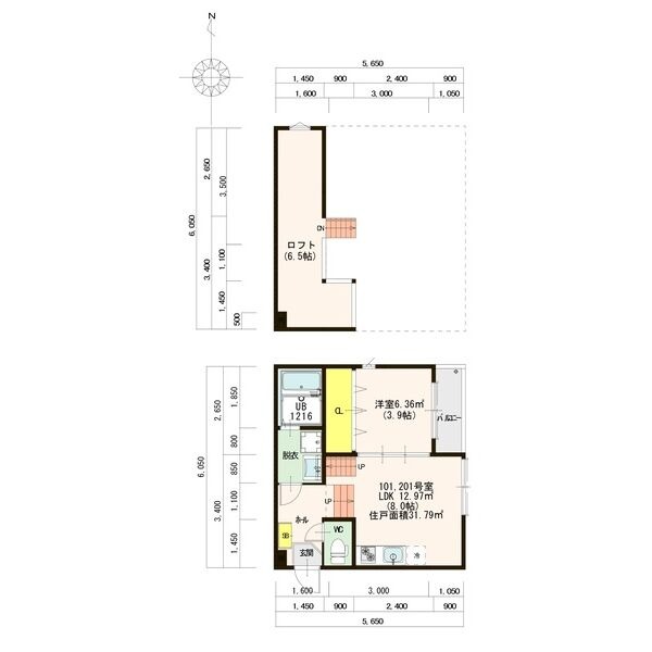 101 1LDKの間取り図