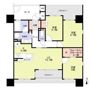 C 3LDKの間取り図