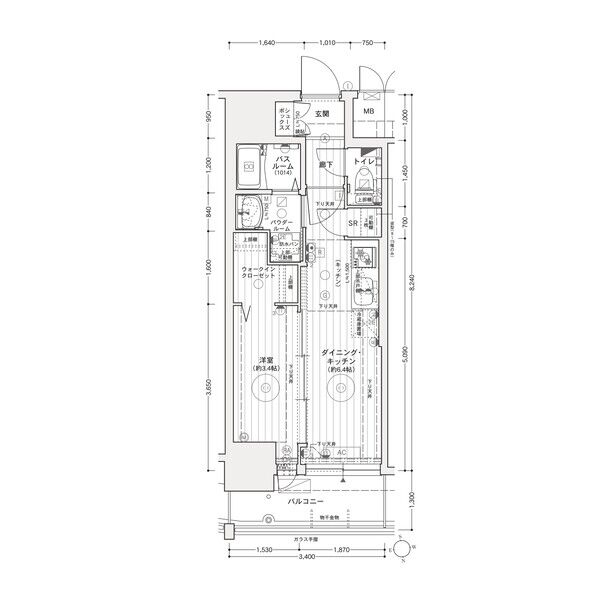 E 1DKの間取り図