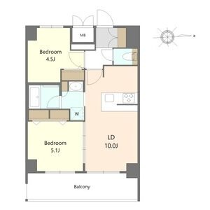 B1 2LDKの間取り図