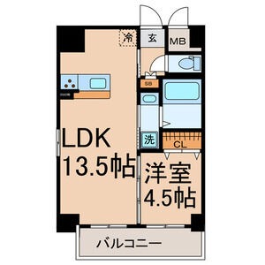 B 1LDKの間取り図