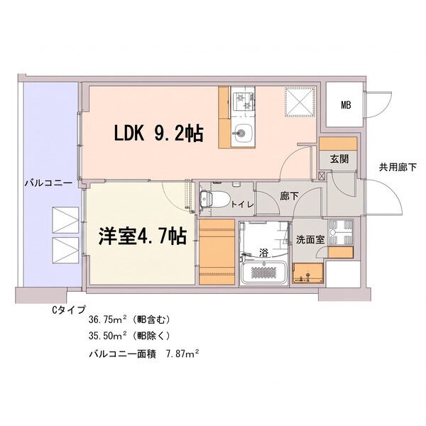 C 1LDKの間取り図