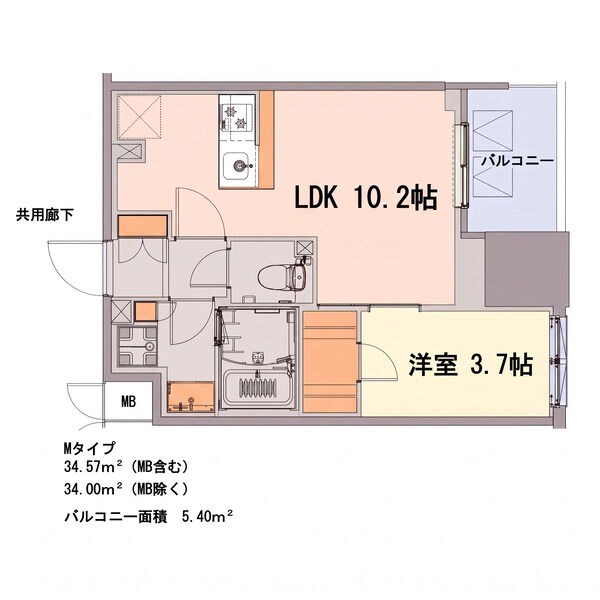 M 1LDKの間取り図
