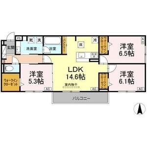 B1 3LDKの間取り図