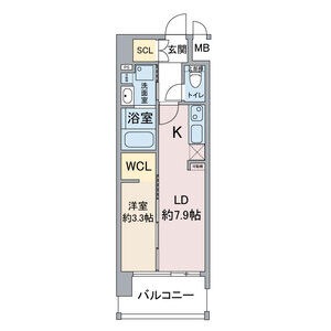 C 1LDKの間取り図