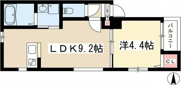 A 1LDKの間取り図