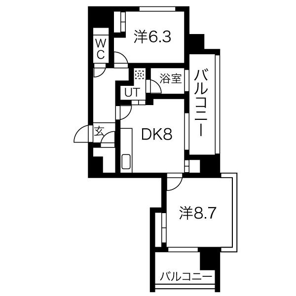 E 2LDKの間取り図