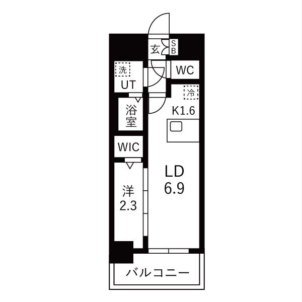 E 1LDKの間取り図